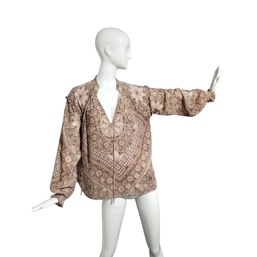 Free People Womens Size S Little Runaway‎ Boho Peasant Abstract Artsy Top Ruffle